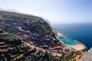 Artificial beach in Madeira. Madeira holiday destination views on the island landscape